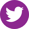 Twitter logo, white bird in a purple circle