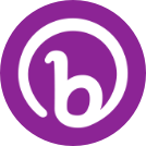 Bitly icon, white bit.ly icon (a cross between the letter b and an d and @ syymbol) in a purple circle